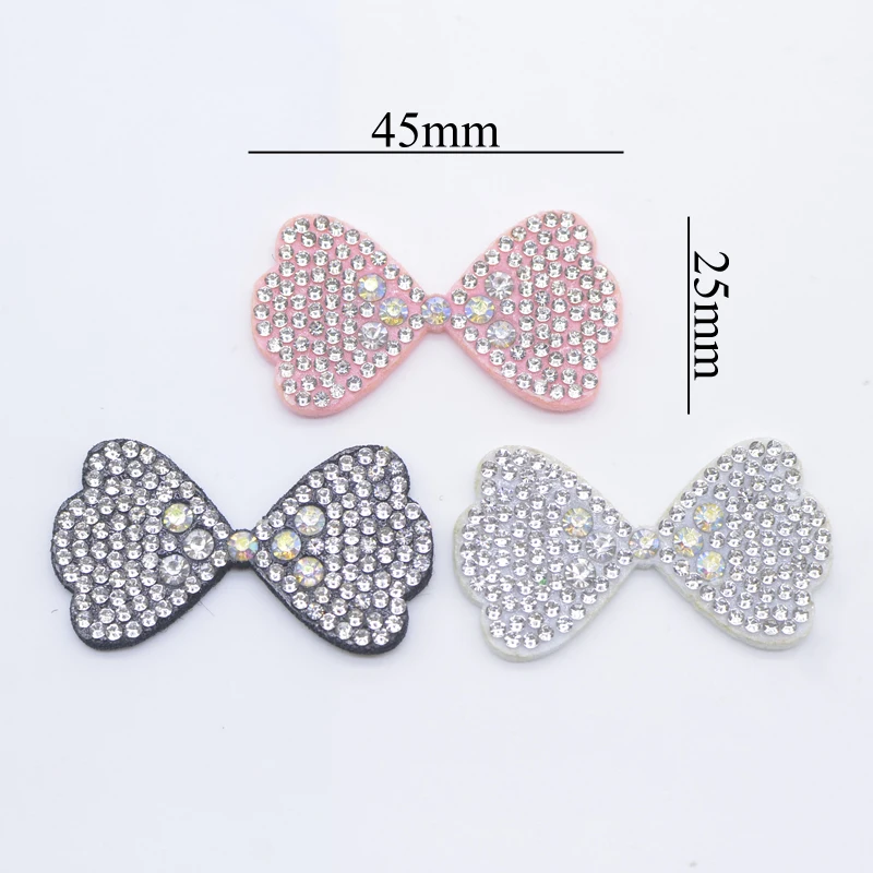 10Pcs 45*25mm Padded Colorful Rhinestone Bow Tie Patches for DIY Clothes Hat Headwear Hair Clips Decor Appliques Accessories