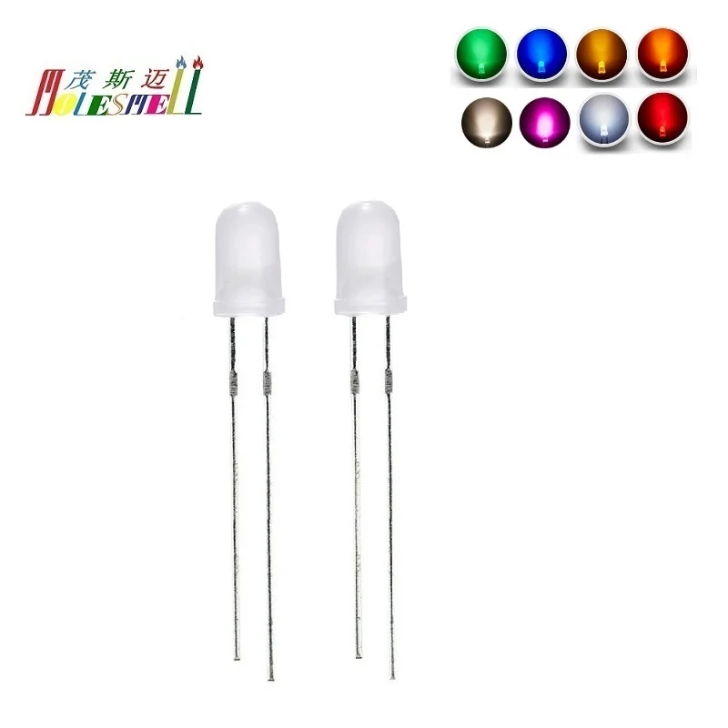 10pcs 5mm Led Diffused Milky White Lens Red Yellow Blue Green White Orange Pink Warm white LED Lamp Light Diodes