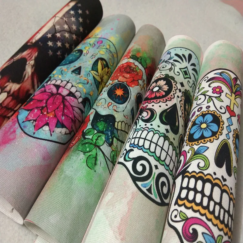 Vintage punk halloween zaka flor crânio eua bandeira crânio impresso algodão lona tecido telas retalhos tissu para saco de costura cushio