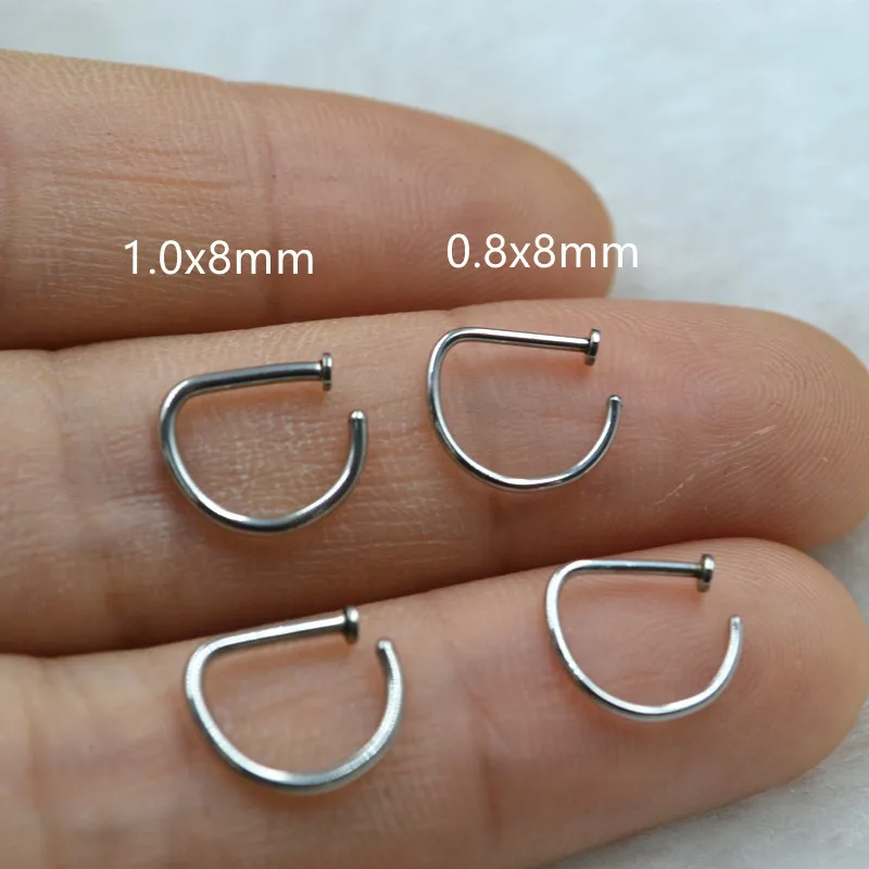 50pcs/Lot Surgical Steel Punk Open D Rings Nose Hoop Ring Nose Septum Ring Earring 18G 20G Body Piercing