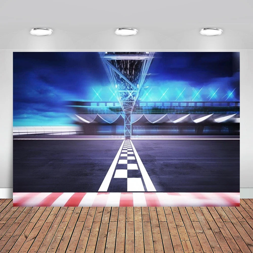 Linea di arrivo pista da corsa sfondo movimento sfocatura stadio Arena strada fotografia sfondo Formula uno Auto da corsa Auto Banner