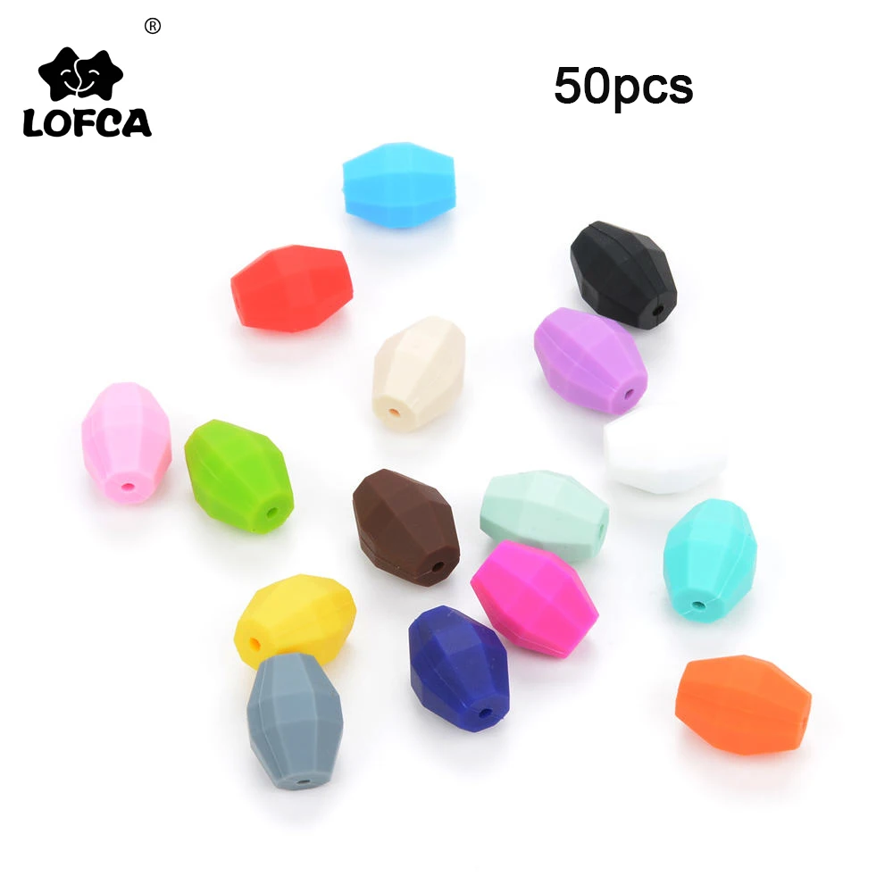 LOFCA 50pcs Baby Oak Barrel Teething Beads Geometric Shape Silicone Beads Food Grade BPA Free Baby Teething Chewable Chain DIY