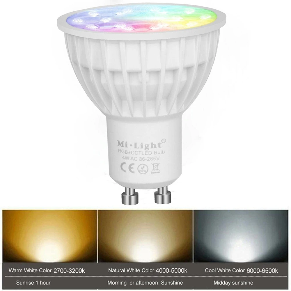 Bombilla Led regulable Mi Light, iluminación para el hogar con Control remoto, GU10, RGB, CCT (2700-6500K), lámpara de decoración interior, 2,4G RF,