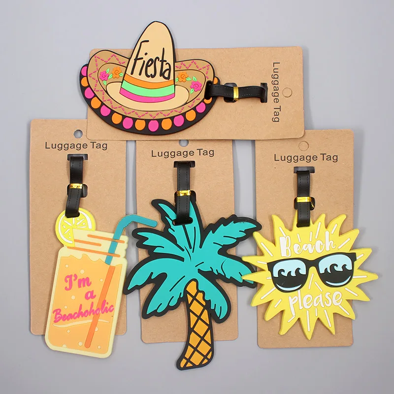 Etiqueta de Gel de sílice para equipaje, accesorio de viaje de Coconut Tree Sun, soporte para identificación de maleta, etiqueta de embarque portátil