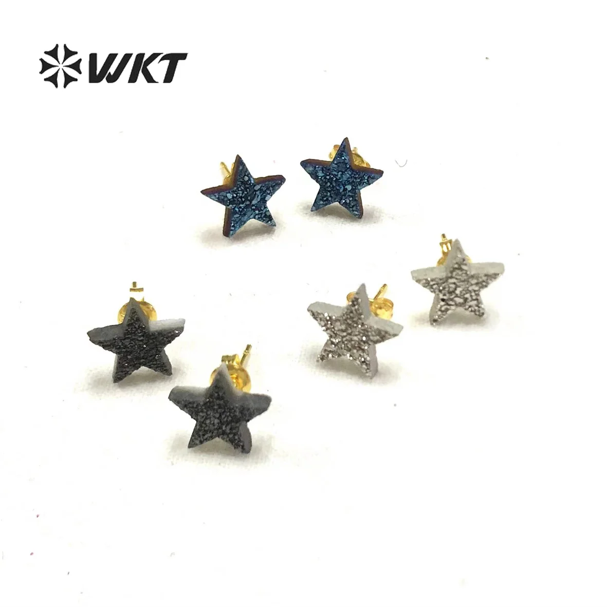 

WT-E657 New Elegant Glistening Nice Trendy Star Shape Charm Drusy Agates Studs Stylish Chic Girl Party Daily Decoration Gift