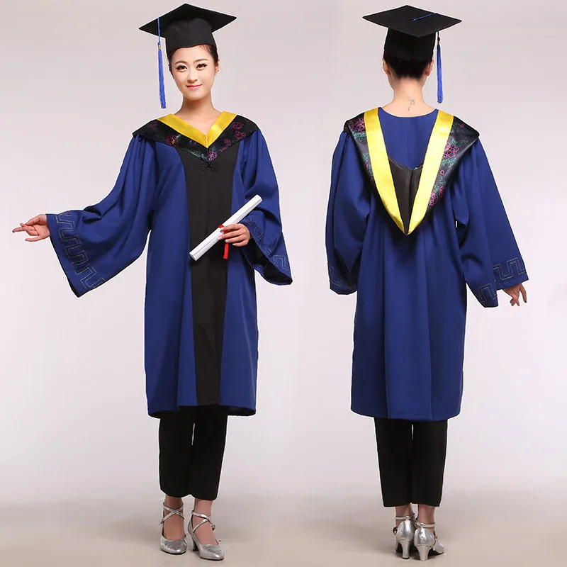 Master's Degree Kleid, Junggesellenkostüm und Mütze, Kleidung für Universitätsabsolventen, akademisches Kleid, Kleidung und Bekleidung für College-Abschlussfeier