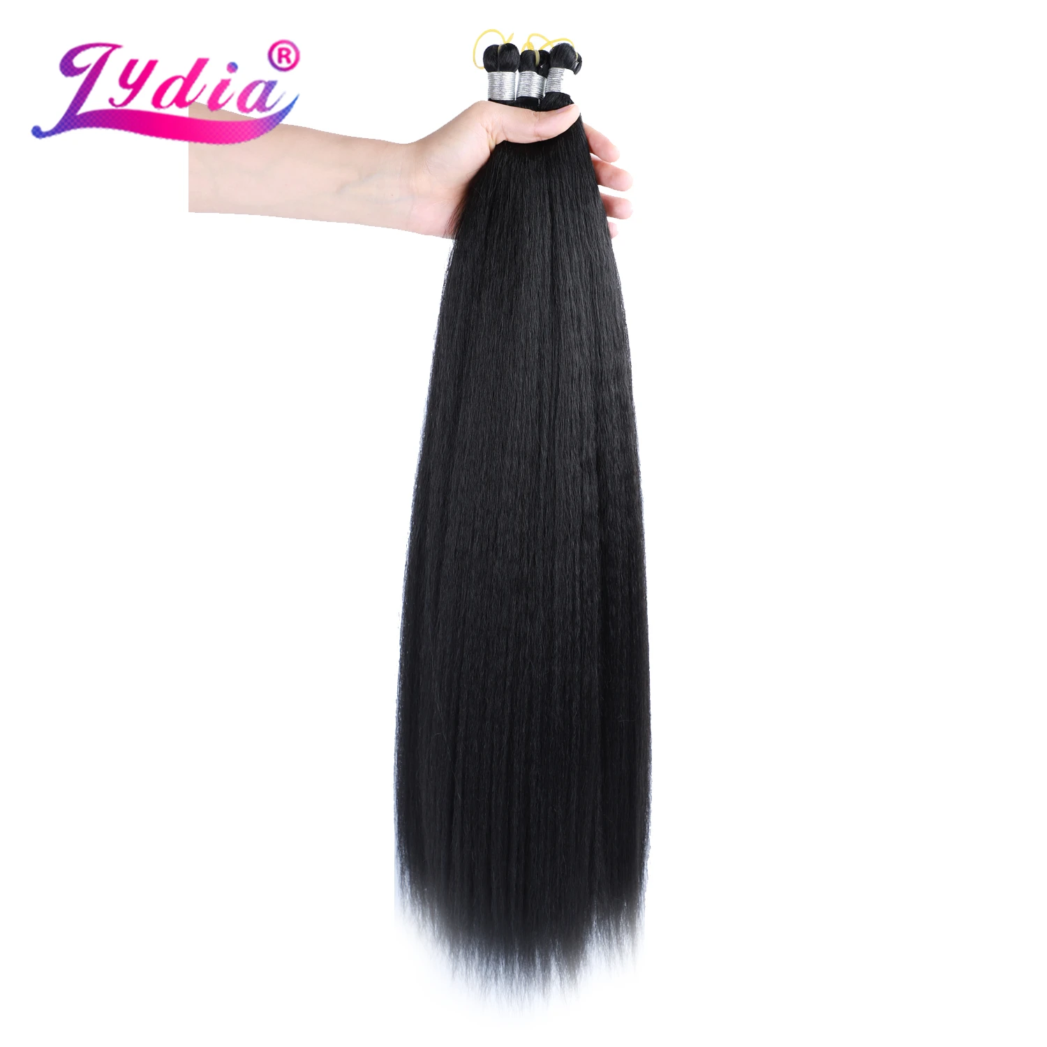 리디아 킨키 스트레이트 번들 합성 헤어 익스텐션 프리트레스 크로셰 3PCS Kanekalon Bulk Jumbo Braiding Afro 12-42Inch Black