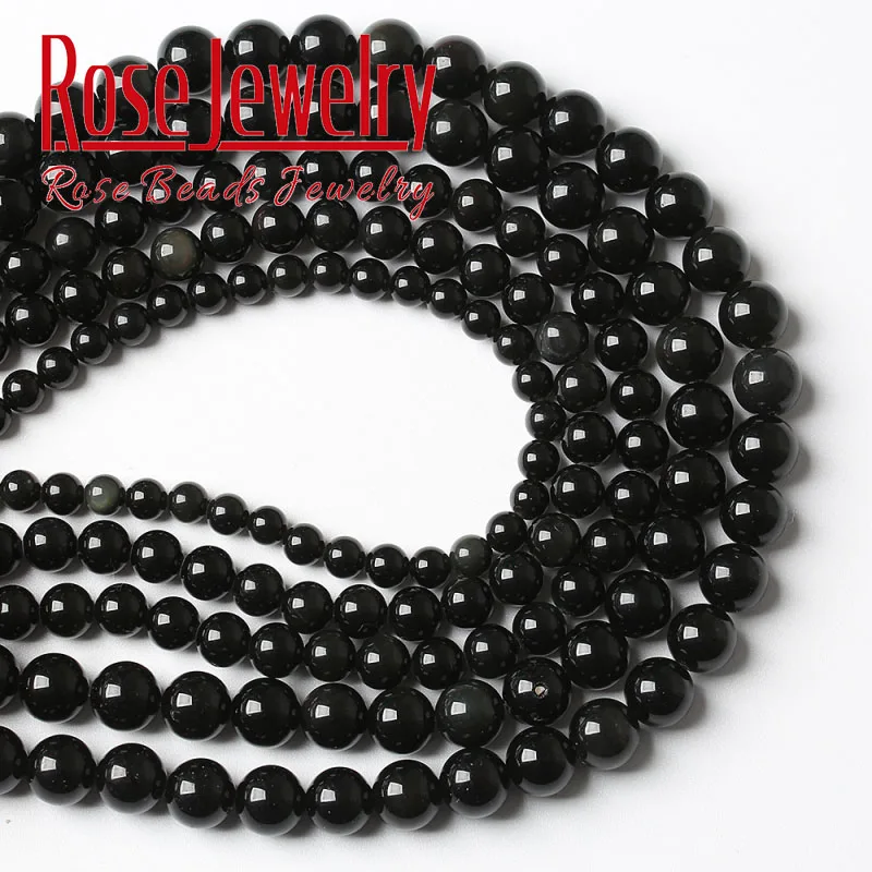 A+ Natural Black Obsidian Stone Beads For Jewelry Making Round Loose Beads Diy Bracelet Accessories 6 8 10 12 14 16mm 15\