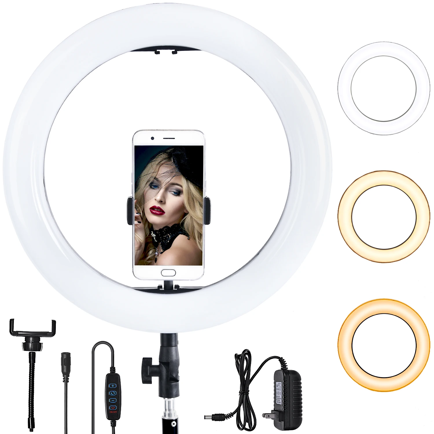Fusitu-Anillo de luz LED con trípode, accesorio fotográfico de iluminación de 14 pulgadas con Clip para el teléfono móvil, perfecto para selfis y vídeos de Youtube