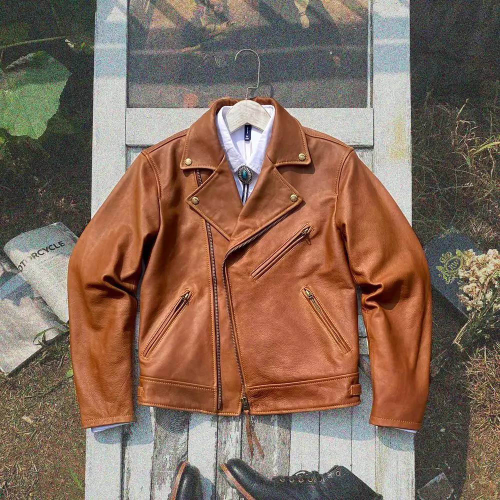 

Soft waxy oil wax leather brief paragraph leather garment in the spring and autumn coat lapel suspension motorcycle jacket