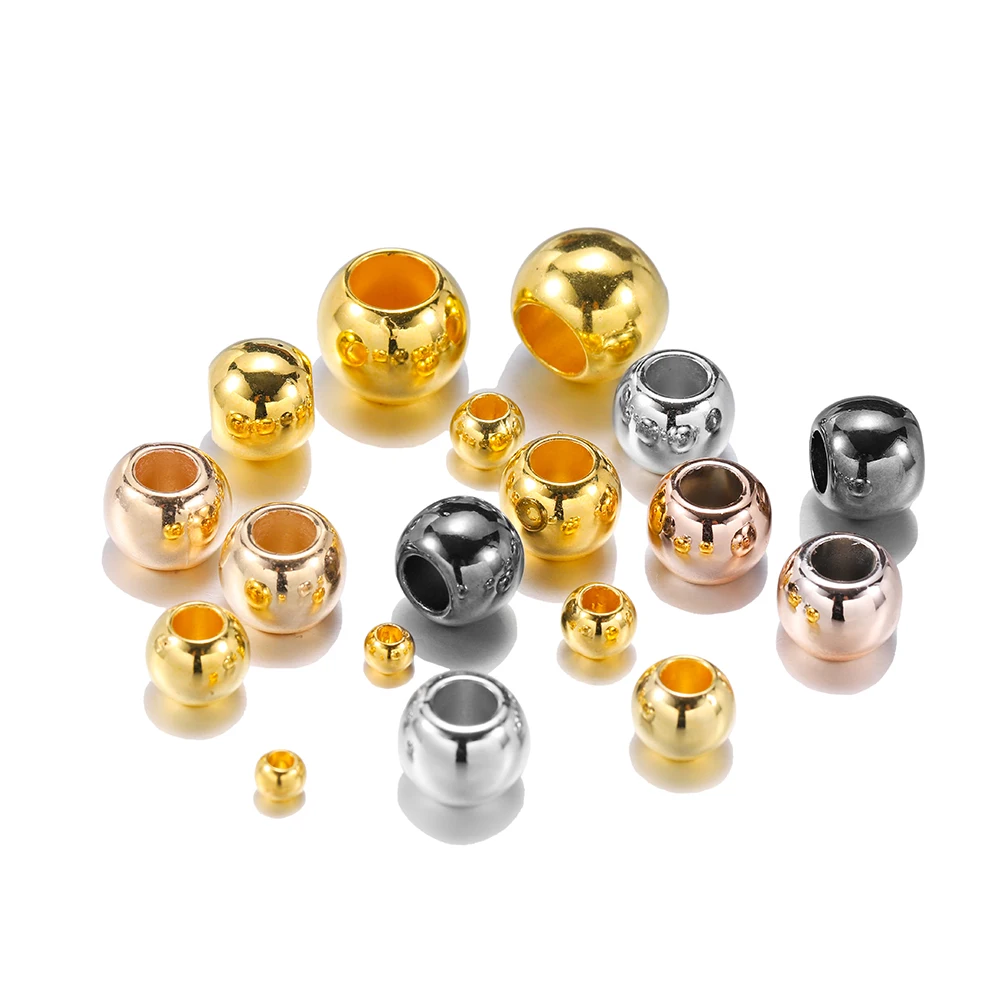 

50-100pcs Dia 4 6 8 10 12mm Big Hole Beads Gold Rhodium Color Spacer Beads For Diy Jewelry Making CCB (not metal ) Accessories