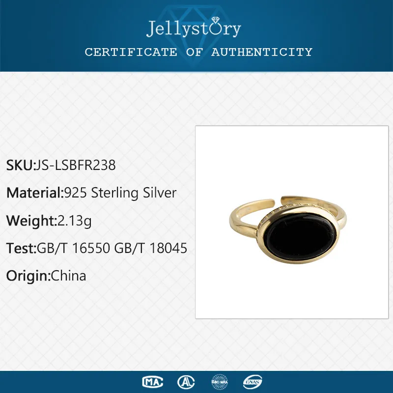 Jellystory Vintage Ring 925 Sterling Silver with oval shape obsidian Jewelry for Women Wedding Anniversary Party Adjustable Ring