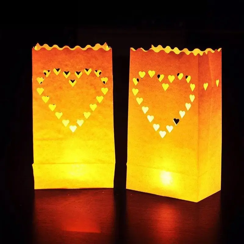 20pcs/50pcs Romantic Heart Tealight Holder Luminaria Paper Lantern Candle Bag Flame Retarded Bag Christmas Party Wedding