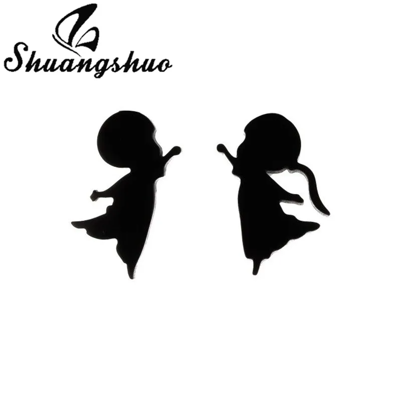 Shuangshuo Fashion Stainless Steel Earrings Tiny Boy and Girls Stud Earrings Cartton Character Jewelry for Women Birthday Gift