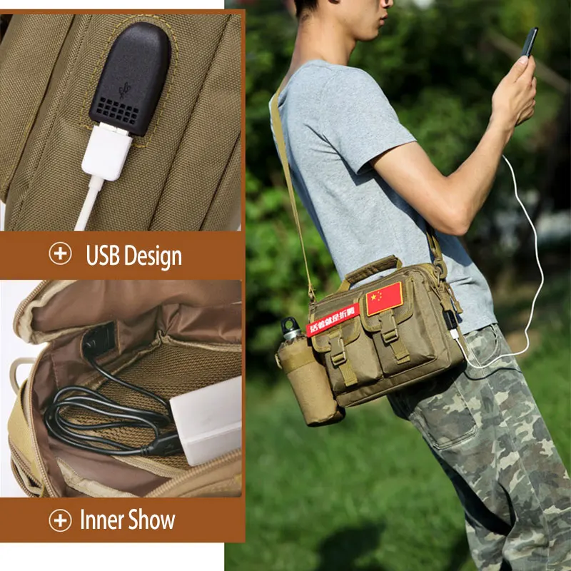 Camping Bag Molle Tactical Messenger Bag Belt USB Outdoor Hunting Bag Assualt Tactique Sling Fishing Hiking Sport Bag Fanny Pack