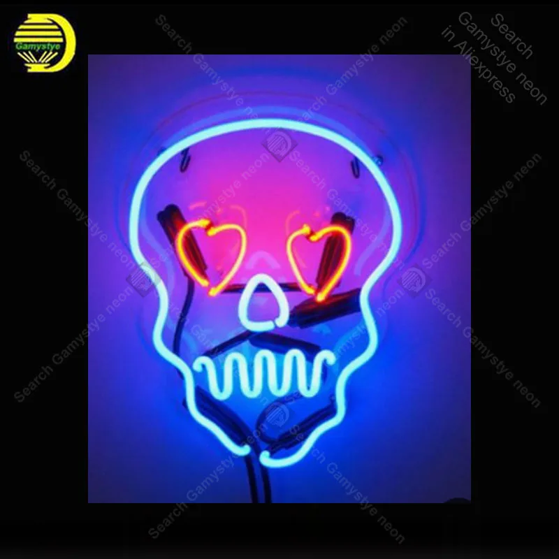 

NEON SIGN For new skull Love Pub REAL GLASS BEER BAR PUB shop display Handcraft outdoor Light Signs advertise vintage neon signs