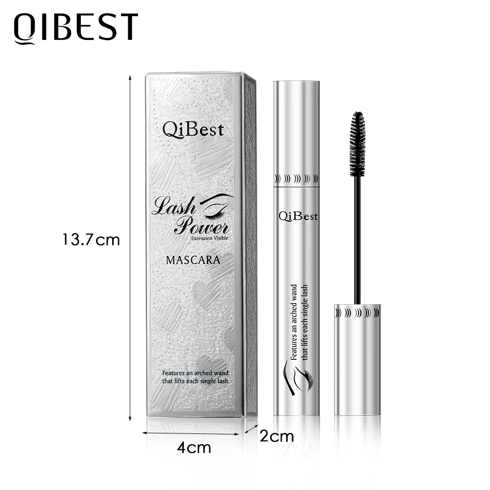 Qibest Silver Tube Waterproof Mascara Make Long & Curl Eyelashes Not Dizzy Easy To Remove Black Mascara Everlong Lasting Makeup