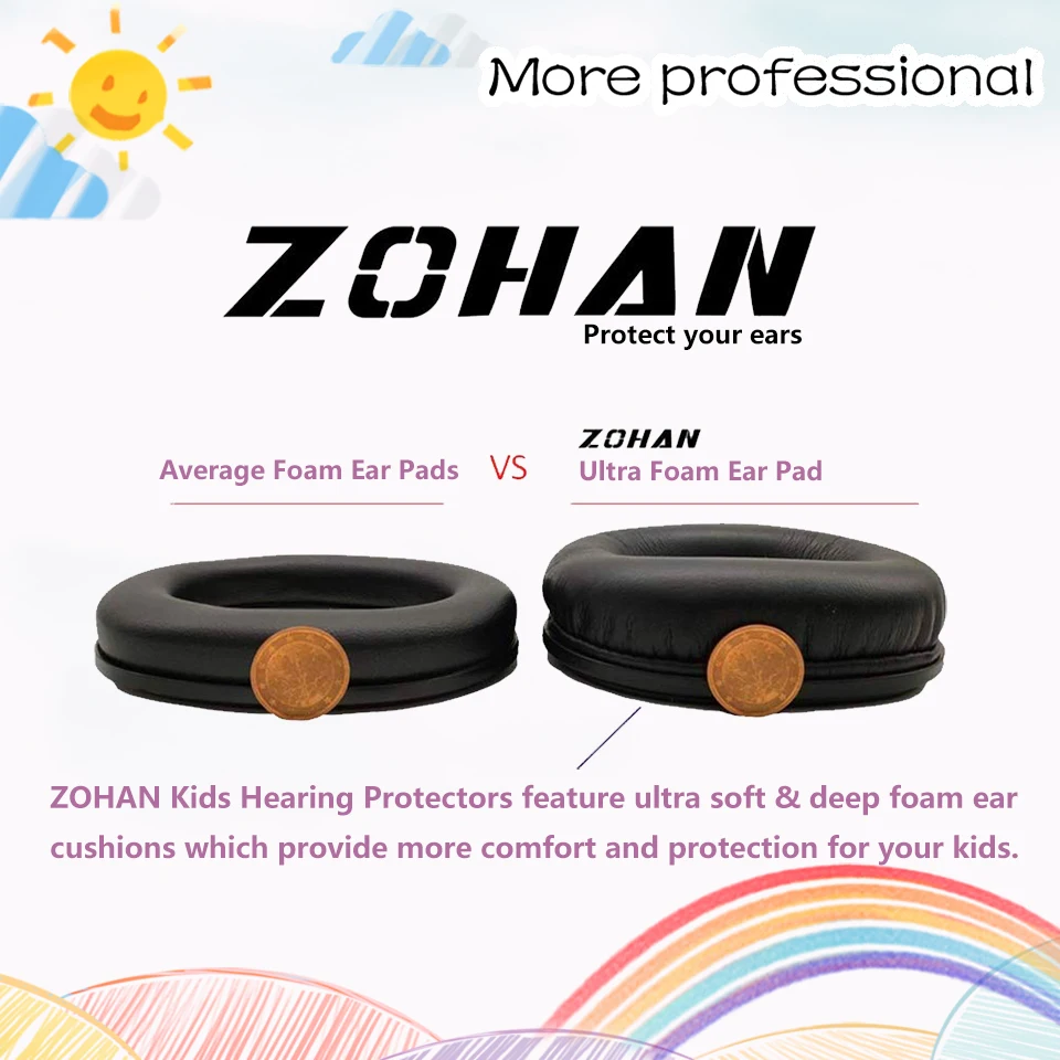 ZOHAN Ear Protector Passive Earmuffs NRR22DB Anti-noise Reduction hip-hop Safety Ear Muffs for kid girls boys