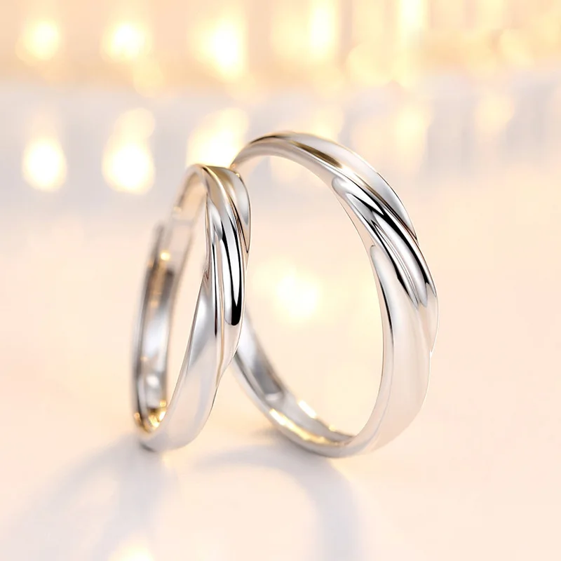 

925 Sterling Silver Couple Rings 2pcs Wave Pattern Wedding Infinity Ring Men and Women Engagement Jewelry Gifts