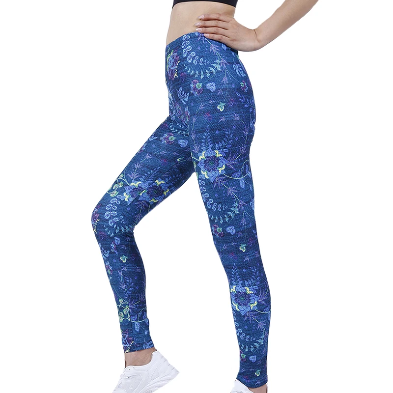 

LJCUIYAO Women Elastic High Waist Yoga Pants Push Up Running Jogging Sports Athletic Tight Hip Retro Floral Knitted Leggings