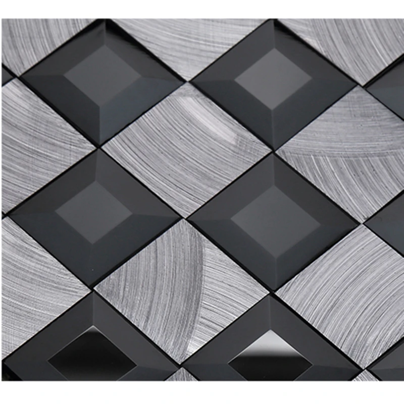 Self Adhesive 30mm Black Mirror Glass mixed Metal Silver Mosaic Wall Tiles, Mordern Living Room Fireplace Brick Wall Sticker