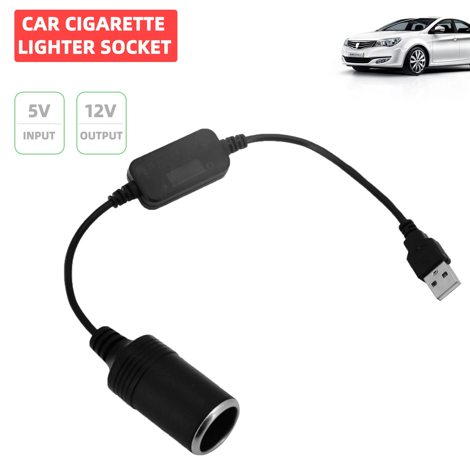 Car Cigarette Lighter Socket Car Interior Accessories USB 5V To 12V Converter Adapter Wired Controller Plug Connector Adapter