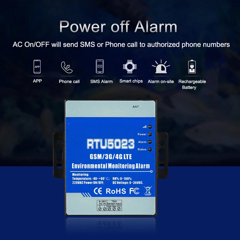 GSM Temperature Humidity Monitoring Alarm Power Failure Remote Monitoring SMS Alarm for Cold Storage Drugstore RTU5023