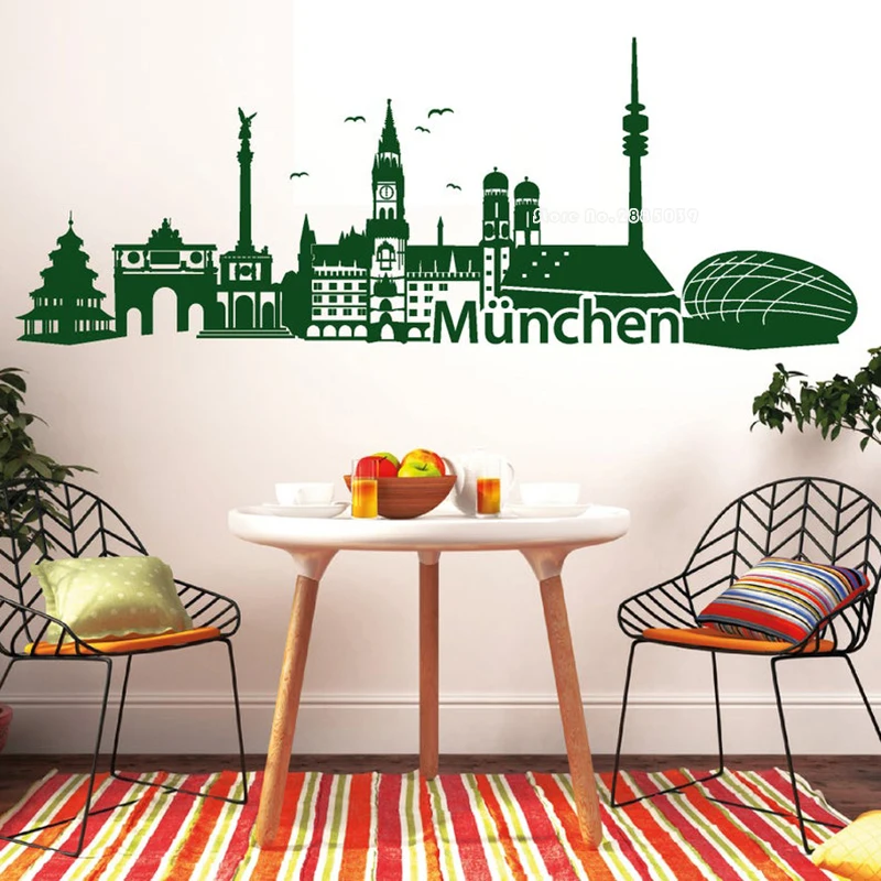 City Skyline Munich Wall Art Sticker City Silhouette Vinyl Wall Decal For Bedroom Bathroom Home Decor Munich Mural Posters LL889