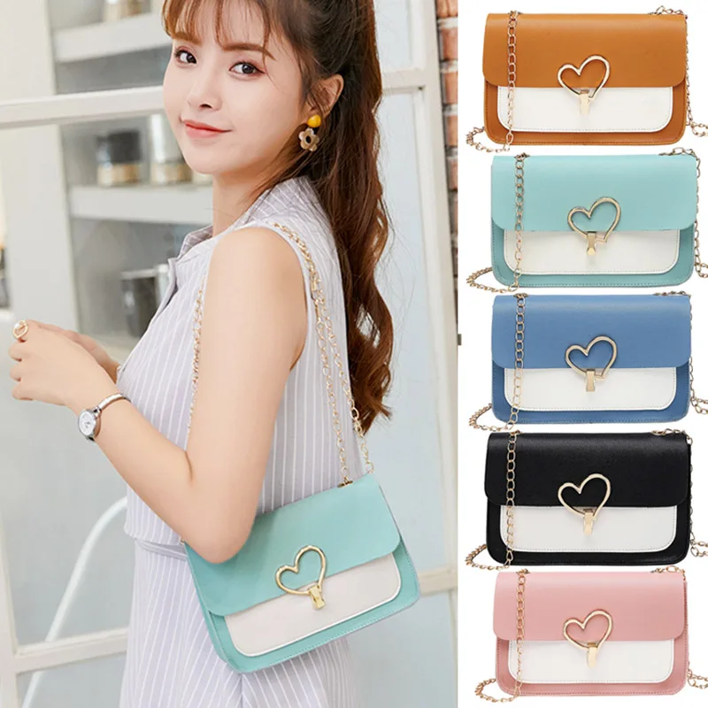 Women Small Square Bag Heart Shape Latch Chain Strap Crossbody Purse Bag Best Sale-WT