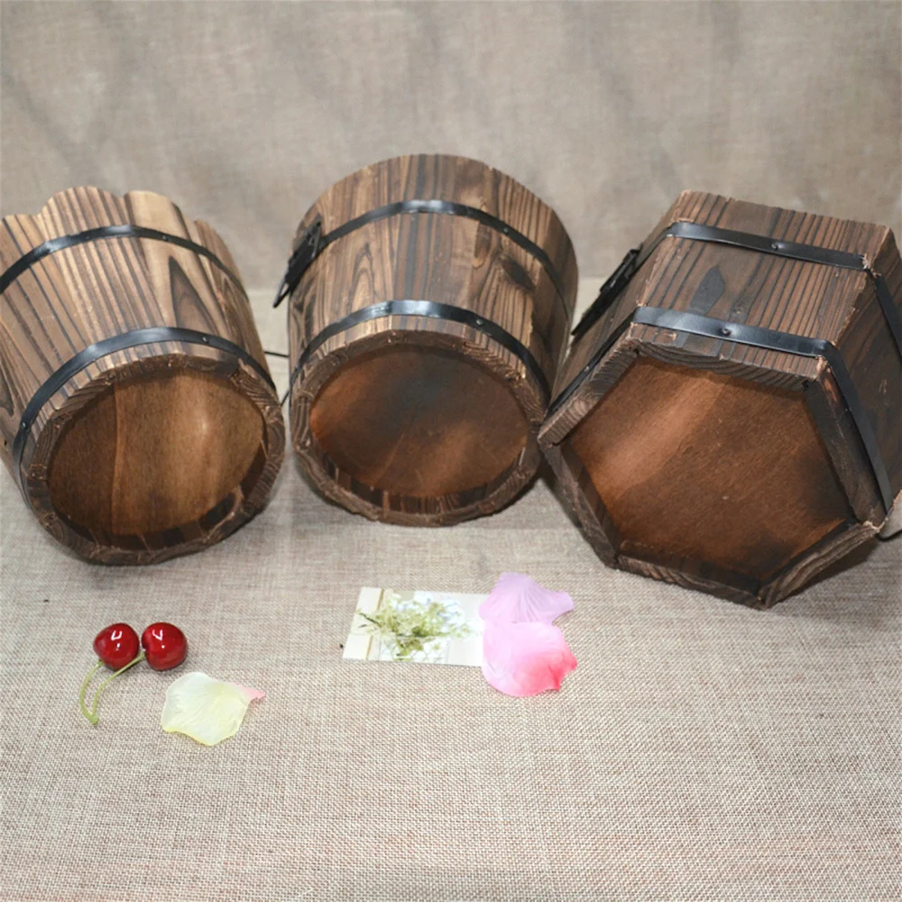 Bucket Flower Pots Tub Towl Rustic Style Wooden Barrel Brown Garden High-quality Outdoor Indoor Retro Easy To Move Planter Urns