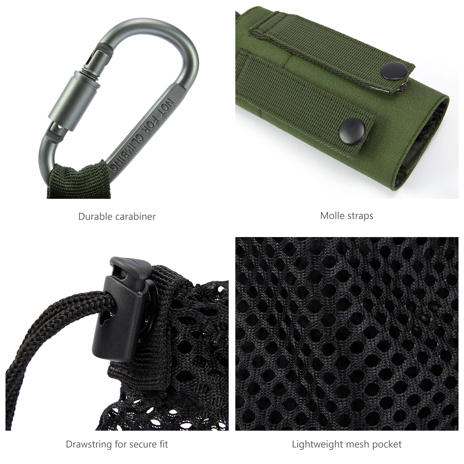 Bassdash Water Bottle Pouch with Molle Straps Belt Clip Carabiner Foldable Mesh Holder Bag for Travel Fishing Hunting Hiking