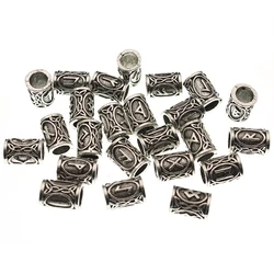 24pcs/Set Vintage Futhark Runes Viking Beads Spacer Large Hole Beard or Hair Bead for Charm Bracelet DIY Handmade Jewelry Making