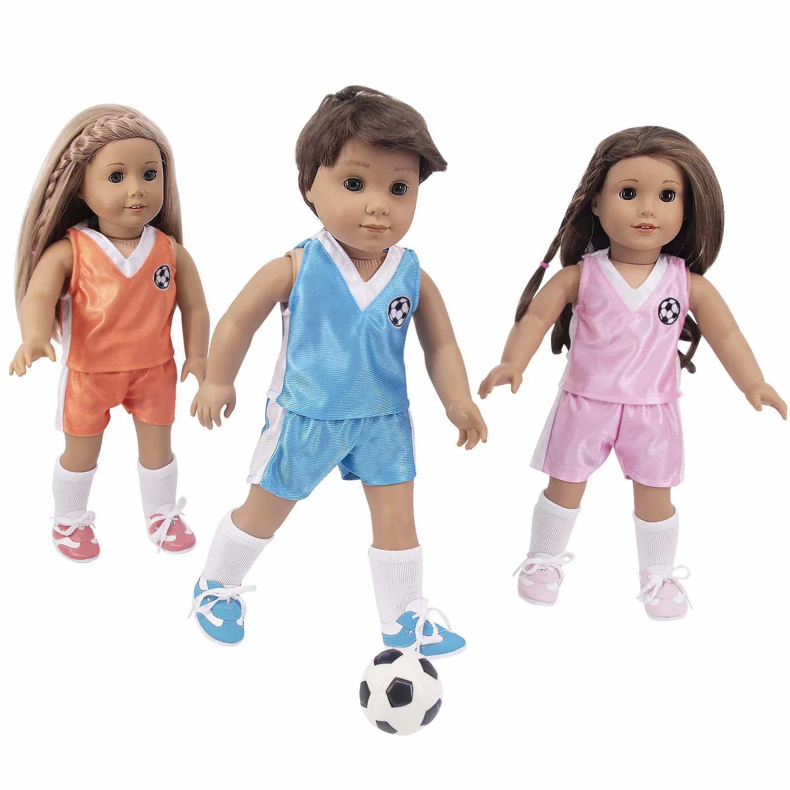 Doll Clothes 4 Pics=Football Embroidered Tank Top Shorts +Hat+Sneakers+Socks Fit 18Inch American&43 Cm Baby Doll Generation Gift