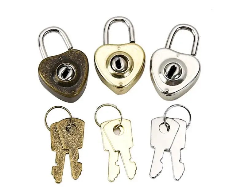 500pcs Mini Padlock Small Love Heart Shape Retro Tiny Luggage Bag Case Lock With Keys Wedding Party Favor Gift SN3041