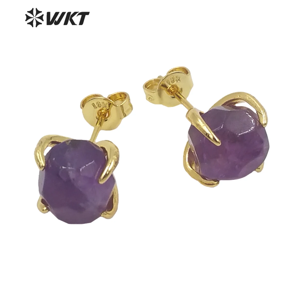 Imagem -05 - Moda por Atacado Banhado a Ouro Prong Definir Natural Facetado Pedra Studs ol Estilo Elegante Natural Gem Pedra Brincos Wt-e646