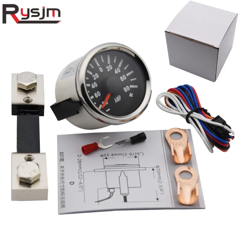 

52mm 2'' Amperemeter Gauge Marine Boat Car AMP Current Meter Gauge +/-80A Waterproof AMP Meter for motorcycle Yacht 12V 24V