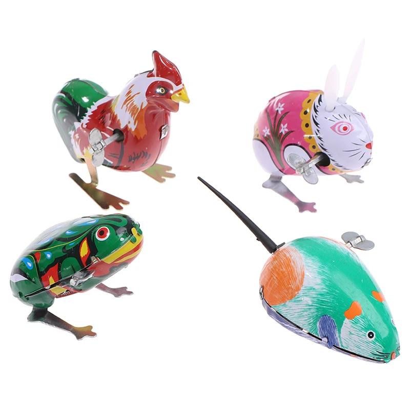 Kids Classic Iron Wind Up Toy Frog Rabbit Rooster Mouse Action Figures Toy For Children Kids Classic Toy