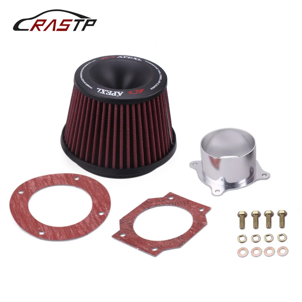 RASTP-Power Intake Air Filter 75mm Dual Funnel Adapter Air Cleaner With Logo RS-OFI011