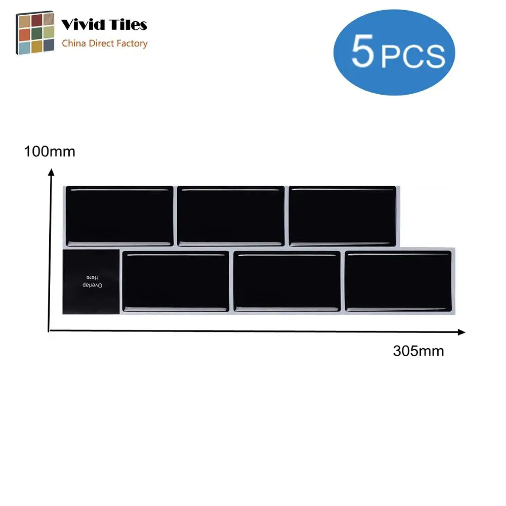 

Vividtiles Classical Black Wallpaper Waterproof Kitchen Decor Brick Sticker 3D Vinyl Peel and Stick Wall Tiles