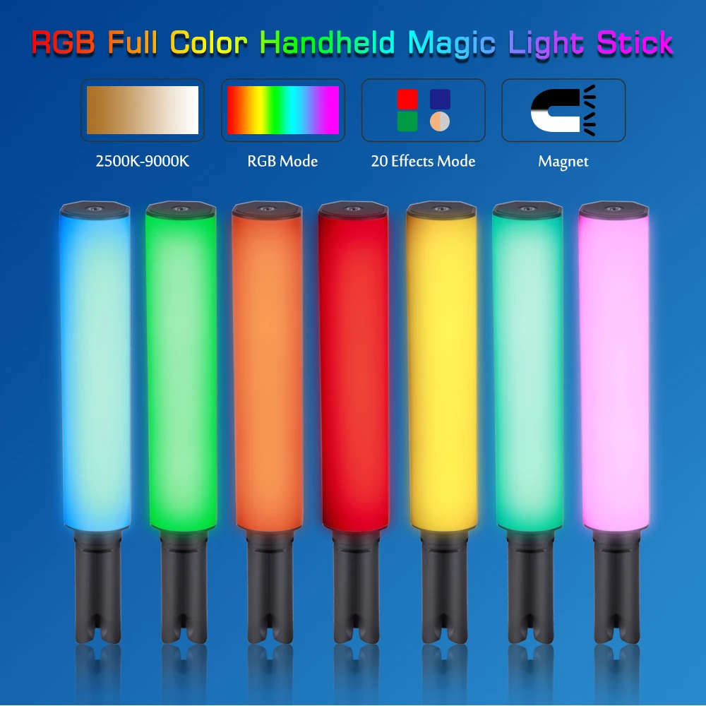 

SH RGB Handheld LED Light Photography Light Stick Wand Rechargeable With 20 Lighting Modes 0-100% Brightness Levels 2500-9000K