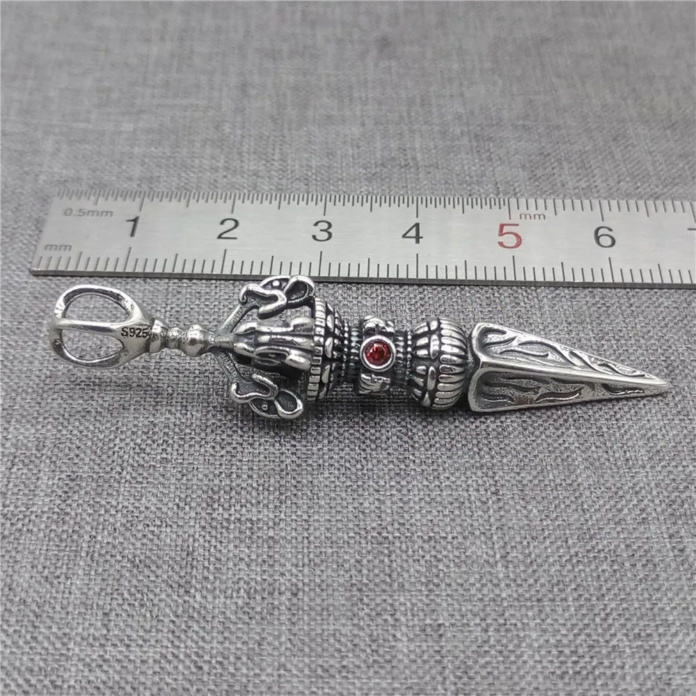 Sterling Silver Double Dorje Phurba Dagger Pendant for Buddhism Necklace