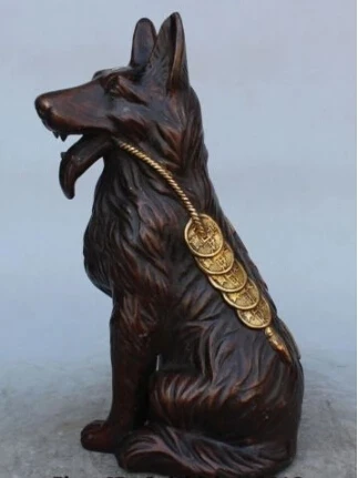 

RHS0108 12" Chinese Bronze Gilt Fengshui Folk Zodiac Year Dog Money Wealth Rich Statue