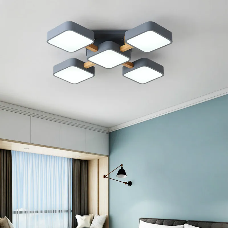 bedroom lamp simple modern atmosphere home lamp wooden living room LED ceiling lights square