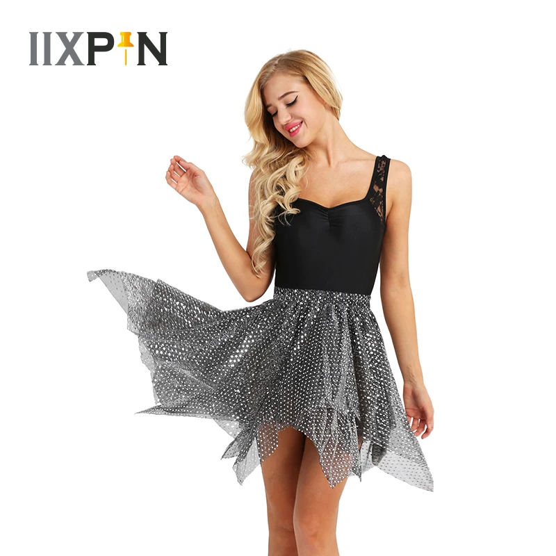 

Women Asymmetric Latin Dance Skirt Glitter Polka Dots Latin Skirt Adult Performance Costume Dance Skirt latin dance dress women