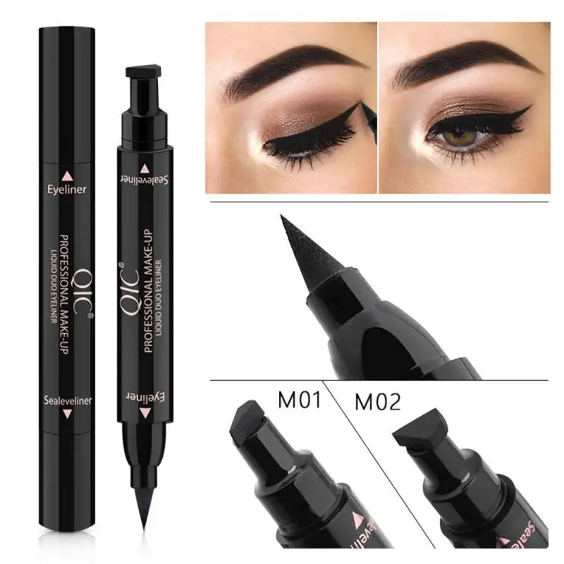 2 In1 skrzydlaty znaczek płynny Eyeliner ołówek makijaż oczu wodoodporne szybkoschnące trwałe kosmetyki czarne znaczki Seal Eyeliner Pen TSLM1