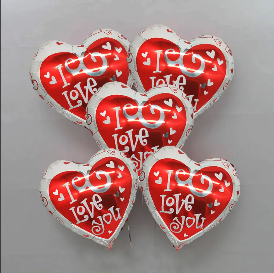 5pcs 18inch Red I Love You Heart Foil Balloon Happy Valentines Day Love Heart Helium Globos Wedding Birthday Marriage Party Deco