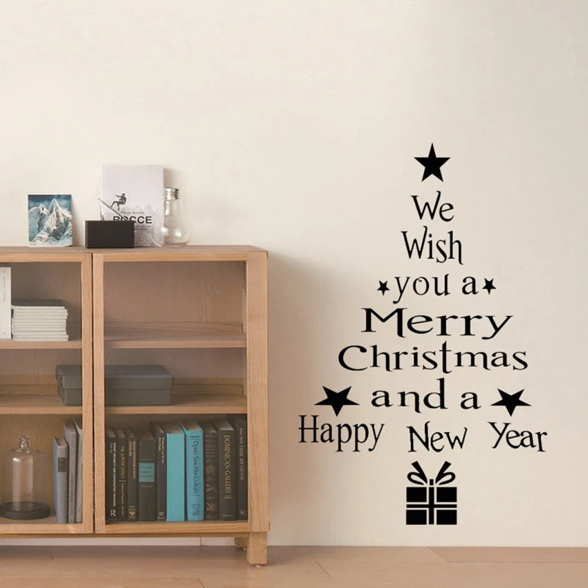 PVC Wall Sticker Decal Quote We Wish you a Merry Christmas and a Happy New Year Wall Decal Decorations for Living Room Bedroom