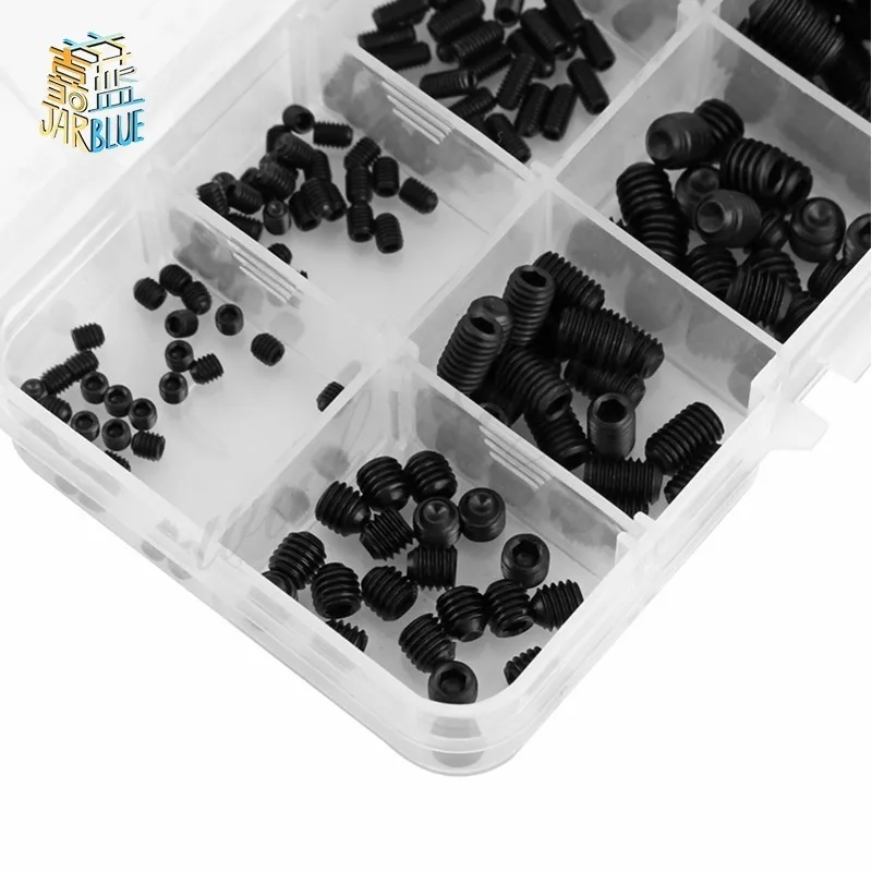 240Pcs/set M3 M4 M5 M6 M8 DIN916 Hex Socket Screw Black Alloy Steel Screws Bolts Assortment Kit