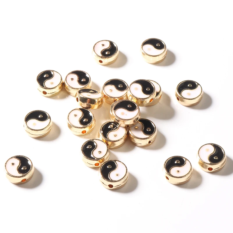 10pcs/lot Yinyang Spacer Beads Round Black & White Enamel Charms For Jewelry Making Bracelet Accessories DIY Handmade Craft