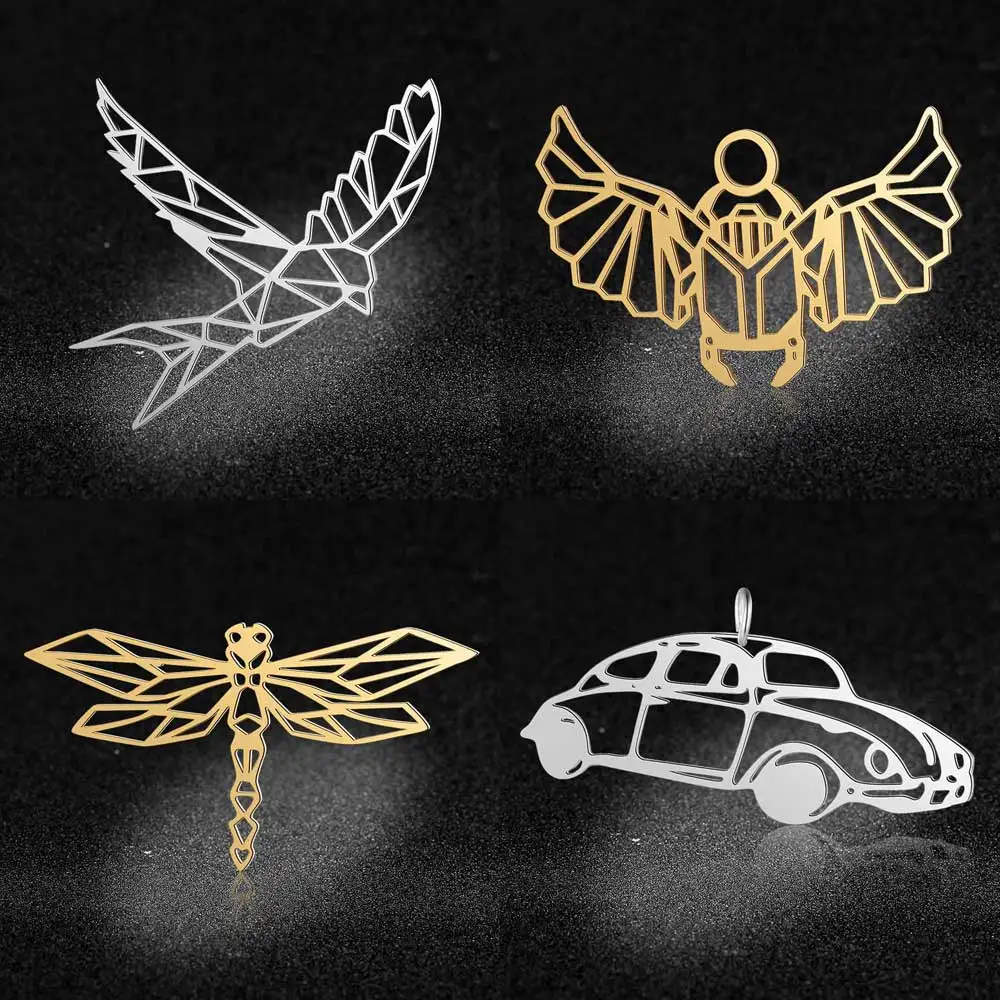 5pcs/lot 316 Stainless Steel Large Antique Car Dragonfly Sea Gull Scarab DIY Connector Charm Pendants Wholesale